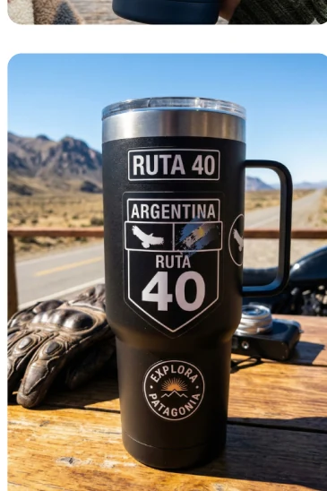 Vaso termico negro personalizado Ruta 40